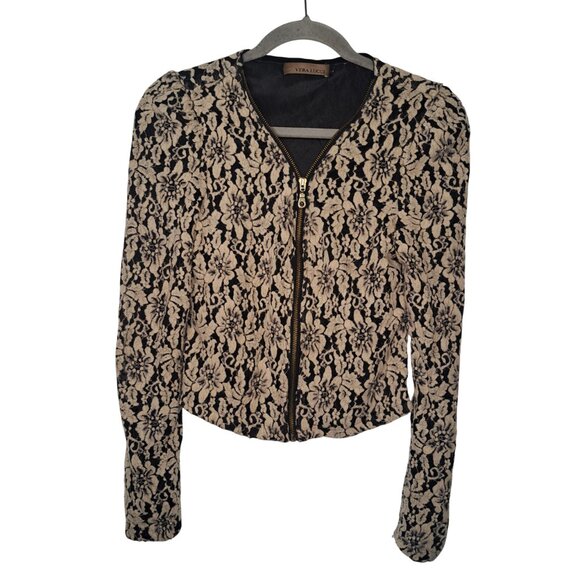 Vera Lucci Lace Overlay Lightweight Zip Up Jacket Size Large - Picture 1 of 6